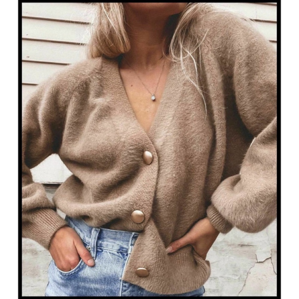 Princess Polly Cozy Button-Front Tan Cardigan